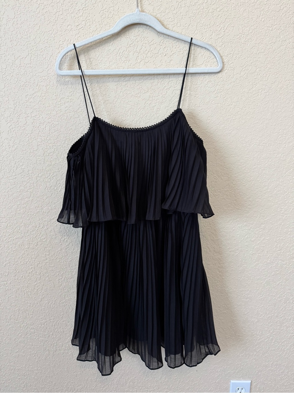 Zara Black Pleated Layered Spaghetti Strap Short Dress- Size Large
